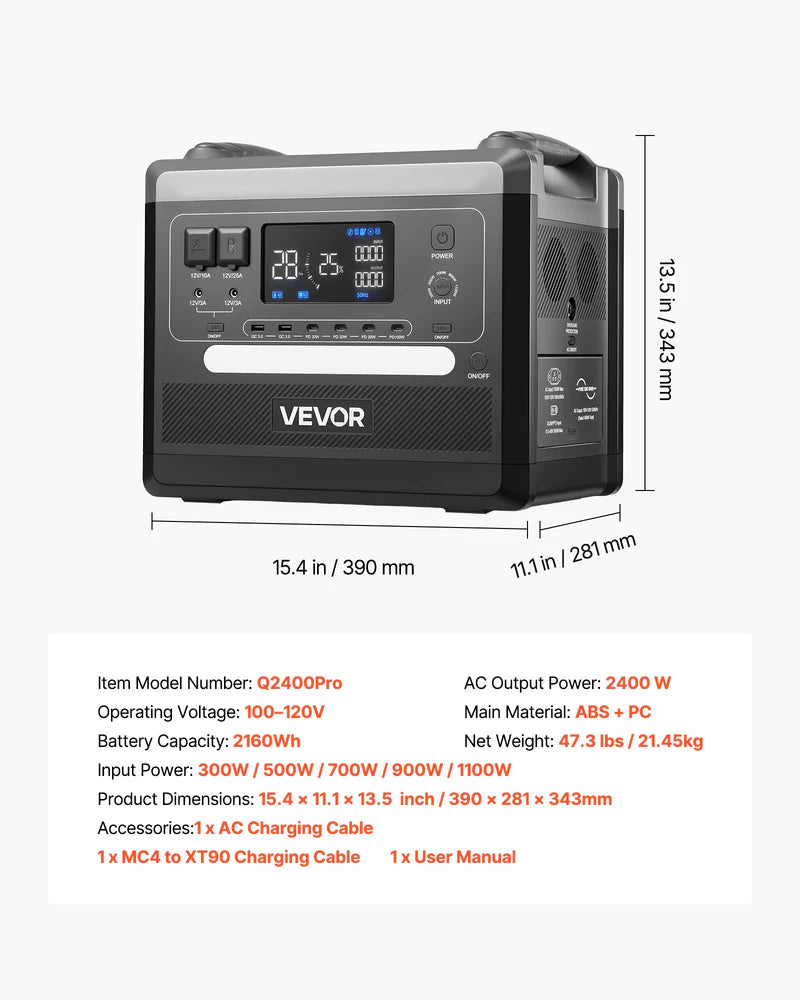 Portable Power Station, 2400W 2160Wh Power Station