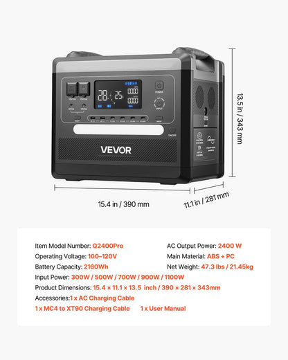 Portable Power Station, 2400W 2160Wh Power Station